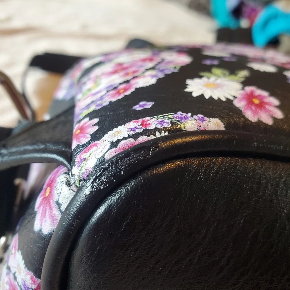 Danielle Nicole Disney Floral Skull Mini Backpack Black Faux Leather Bag *read* - Picture 8 of 8